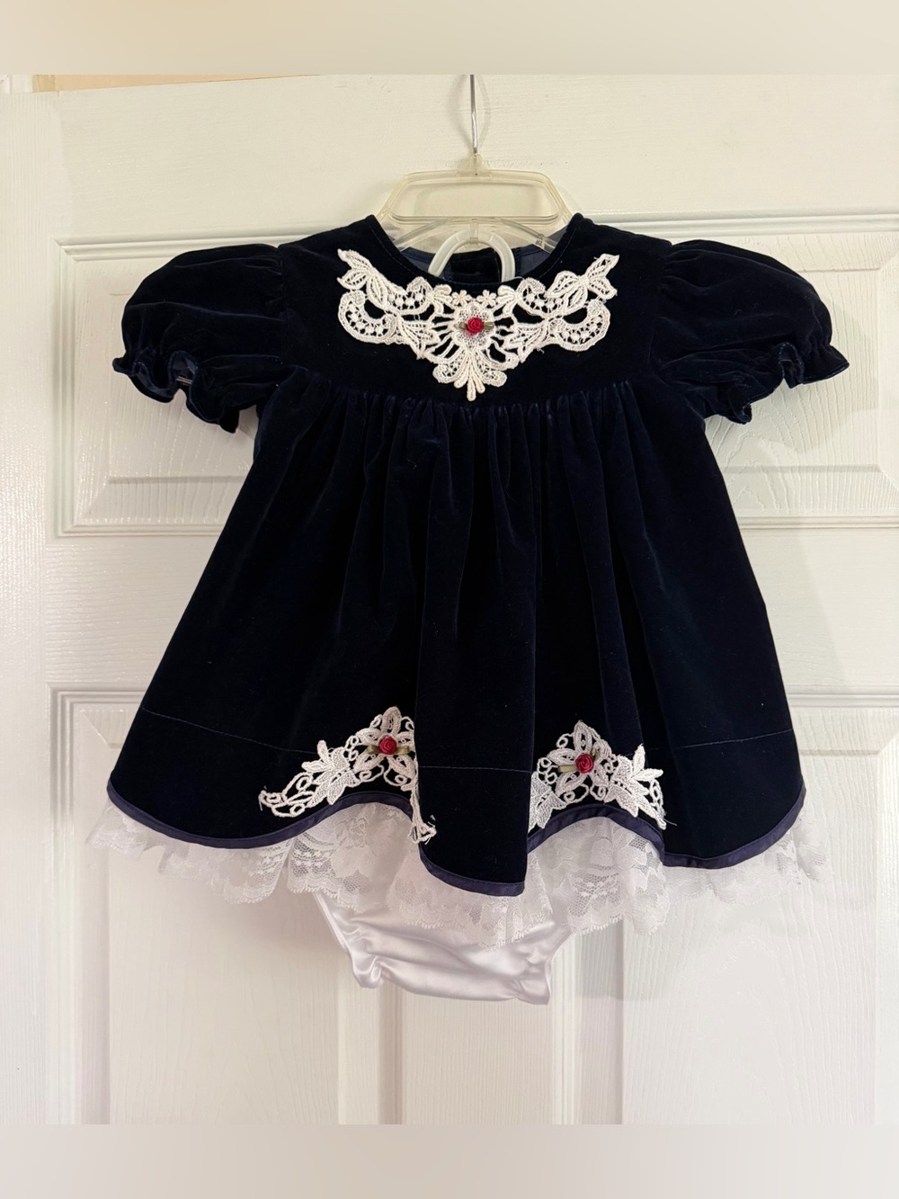 Vintage 90s  Blue Velvet Toddler Girl's Dress Size 2T Little Precious brand